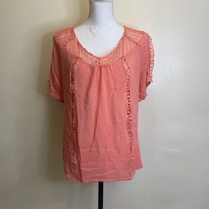 Torrid Coral Lace Crepe Blouse Top 0X